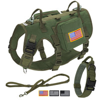 Ensemble Complet Harnais Tactique Chien - Collier Laisse Pochettes Drapeaux