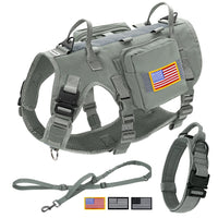 Ensemble Complet Harnais Tactique Chien - Collier Laisse Pochettes Drapeaux